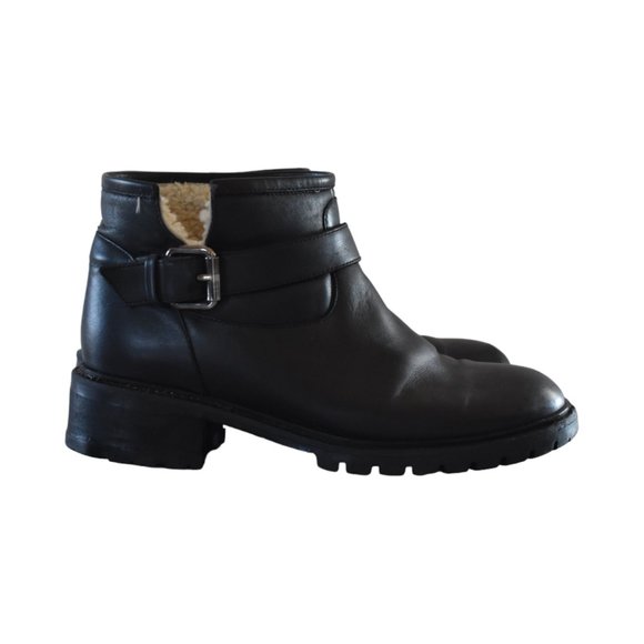 Fendi Shearling Lines Black Leather Moto Ankle Boots Boots / Booties w Lug Soles - Picture 1 of 12